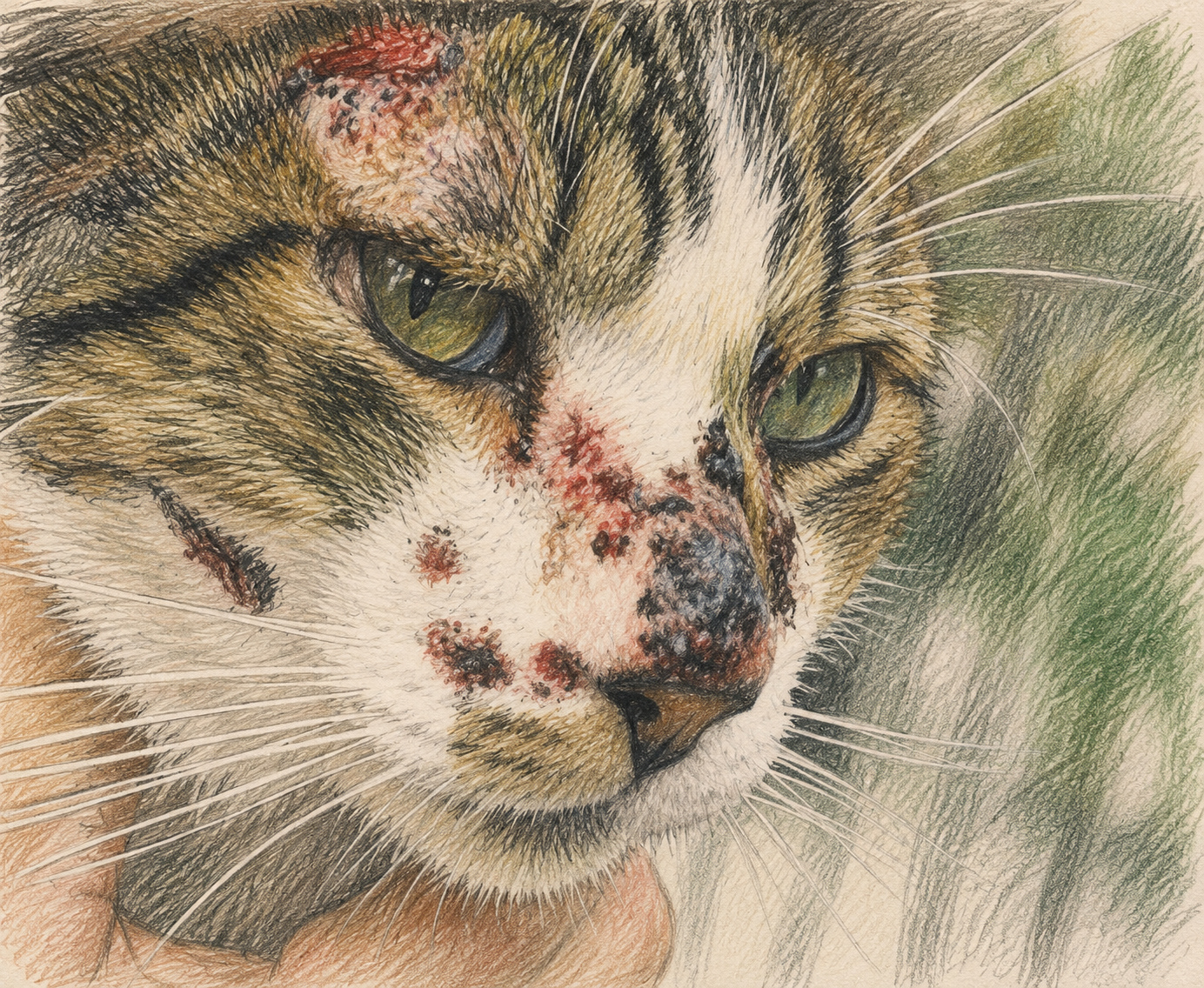 Ilustração de gato com esporotricose